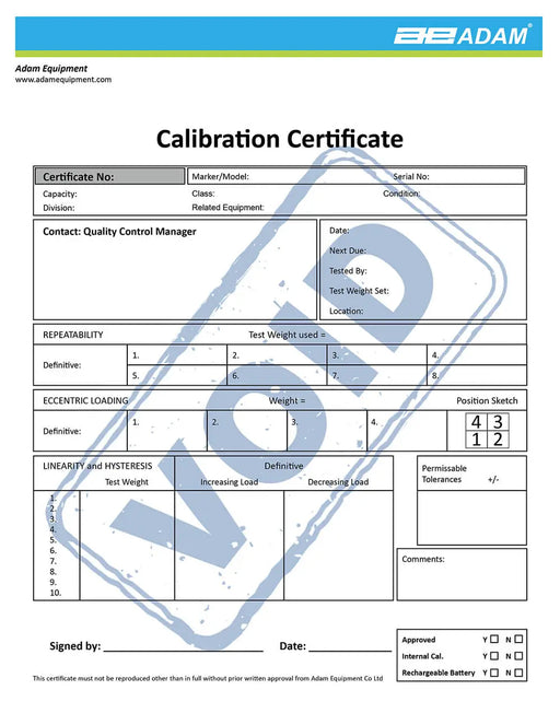 700660290 Calibration Certificate Adam Equipment
